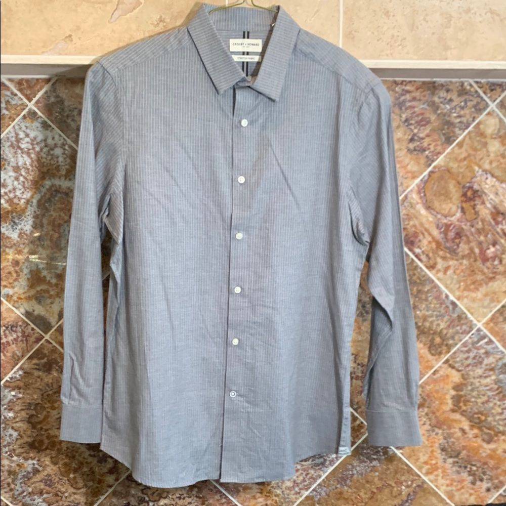 Men's Crosby & Howard Gray Striped Long Sleeve Button Shirt Gray Stripe Size L